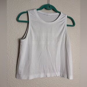 LULULEMON Breeze By Muscle
Crop Tank Mesh White Gray LOGO Active Wear